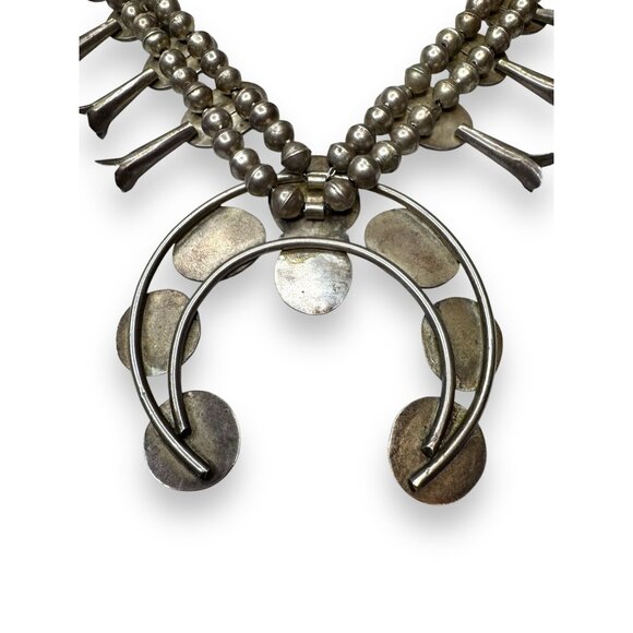 Native American Old Pawn Squash Blossom Necklace 26" Sterling Silver & Turquoise - Picture 10 of 16